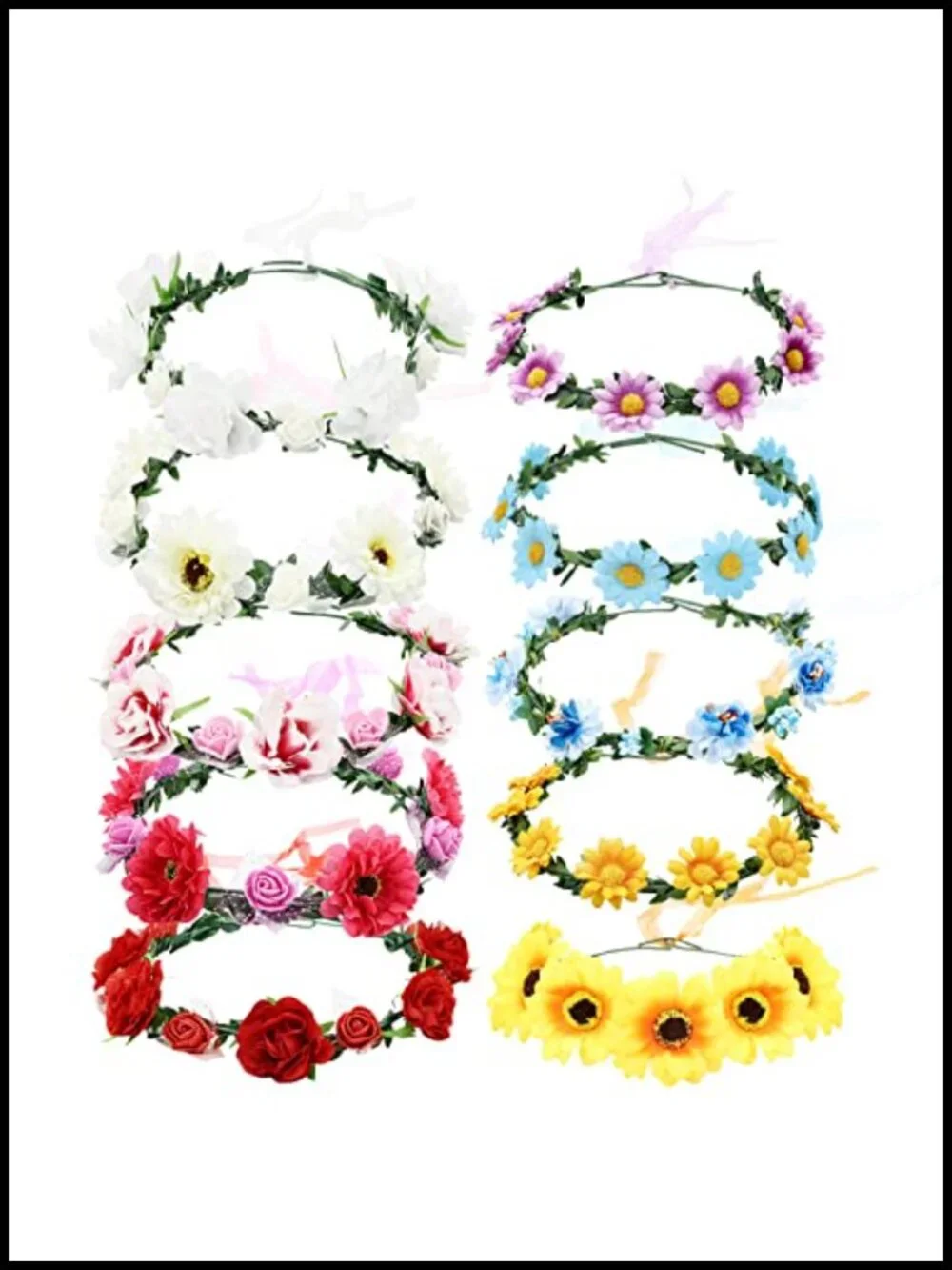 Handmade Flower Crown Headbands for Women Wedding Hawaiian Party 10 Pack